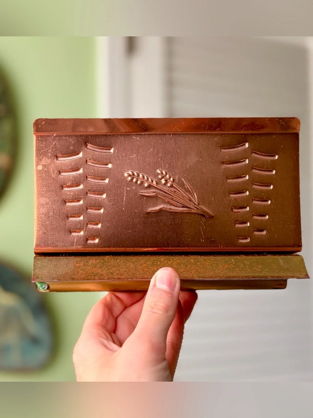 Vintage Cottagecore Farmstead Embossed Wheat Copper Kitchen Napkin Holder